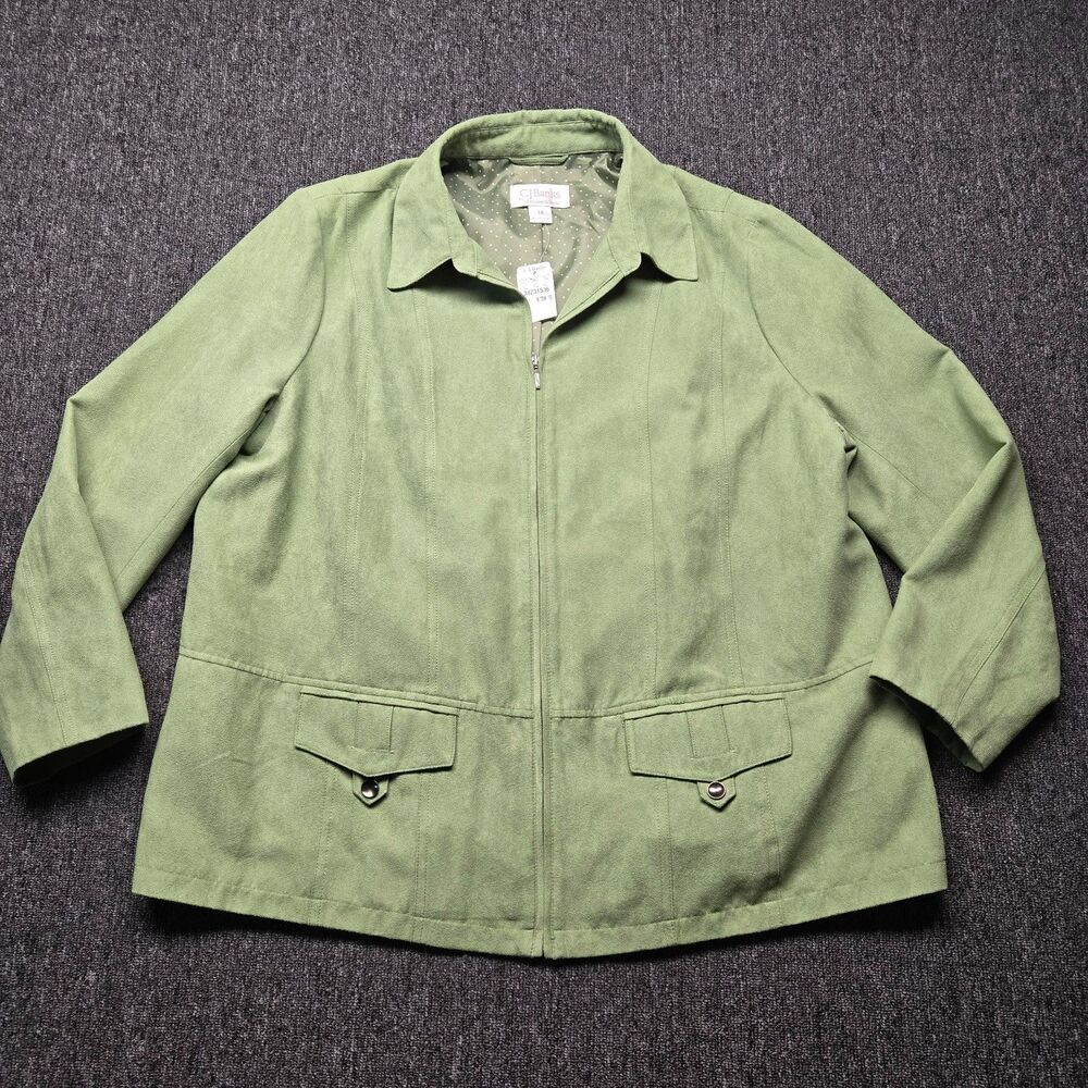 NEW CJ Banks Suede Jacket Women’s Plus 1X Green Zip Front Casual Coat 16/18W